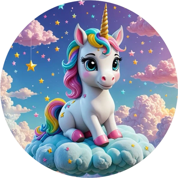 Unicorn Yuvarlak Pasta Yenilebilir Resim Baskı 20 cm ürün görseli 1