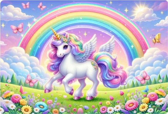 Unicorn Dikdörtgen Pasta Yenilebilir Resim Baskı 28*19 cm ürün görseli 1