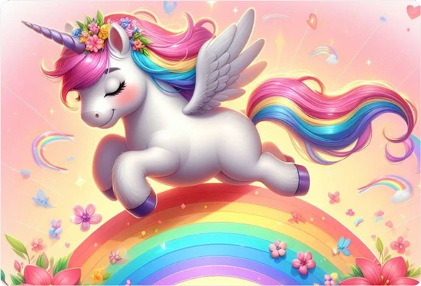 Unicorn Dikdörtgen Pasta Yenilebilir Resim Baskı 28*19 cm ürün görseli 1