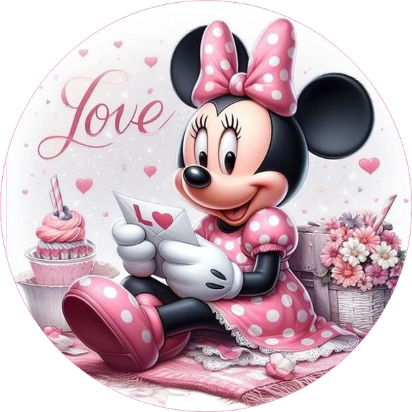 Minnie Mouse Yuvarlak Pasta Yenilebilir Resim Baskı 20 cm ürün görseli 1