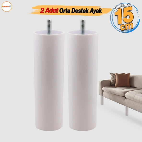 Destek Ayağı 2 ADET 15 cm Mobilya Kanepe Koltuk Baza Yükseltme Yükseltici M8 Civatalı Ayakları Beyaz ürün görseli 1