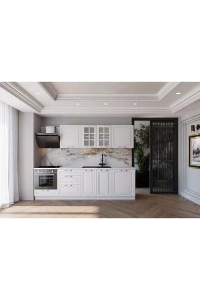 visasconcept 260 Cm Mdf Gövde Mebran Kapak Üç Çekmeceli Hilal Hazır Mutfak - Beyaz(TEZGAH DAHİL) ürün görseli 1