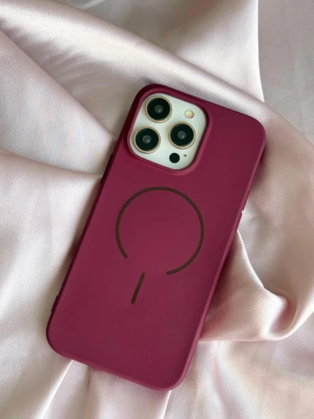 iPhone 16 Pro Max MagSafe Mat Silikon Kılıf Cherry Red - Resim 2