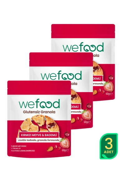Wefood Glutensiz Granola Bites Kırmızı Meyve & Bademli 60 gr 3'lü ürün görseli 1