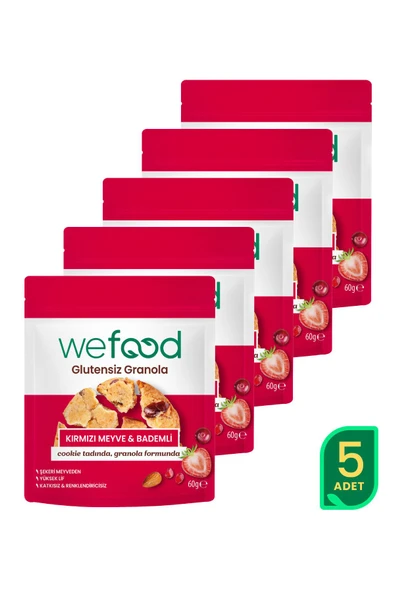 Wefood Glutensiz Granola Bites Kırmızı Meyve & Bademli 60 gr 5'li ürün görseli 1