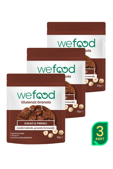 Wefood Glutensiz Granola Bites Kakao & Fındıklı 60 gr 3'lü ürün görseli 1