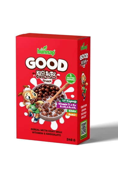 Hünnap Good Keçi Sütlü Vitaminli Çikolatalı Gevrek 240 GR ürün görseli 1