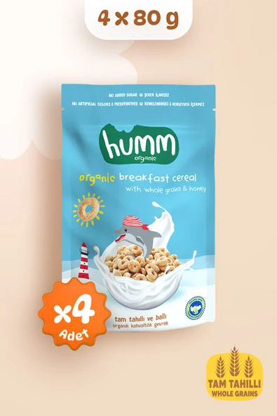 Humm Organic Organik Tam Tahıllı Ve Ballı Kahvaltılık Gevrek Atıştırmalık Paketi - 4 Adet ürün görseli 1