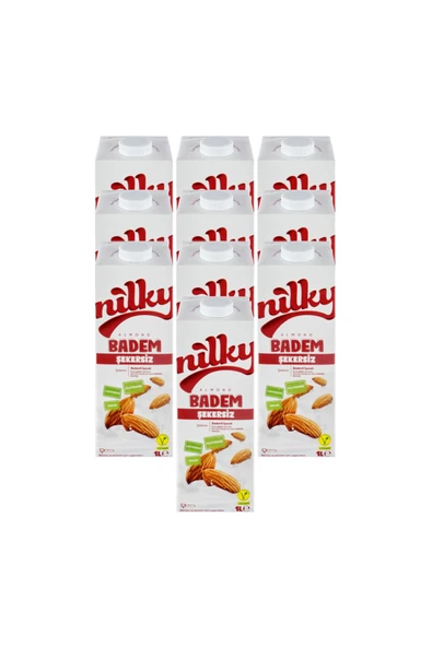NİLKY Şekersiz Badem Sütü Glütensiz Bitkisel Bazlı Laktosuz Vegan 10x1 Lt ürün görseli 1