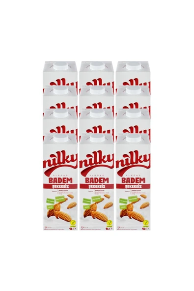 NİLKY Nilky Badem Sütü Şekersiz Glütensiz Bitkisel Bazlı Laktosuz Vegan 12x1 Lt ürün görseli 1