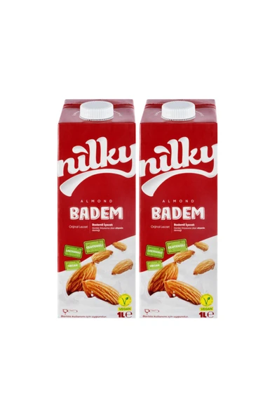 NİLKY Badem Sütü Glütensiz Bitkisel Bazlı Laktosuz Vegan 2x1 Lt ürün görseli 1