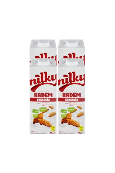 NİLKY Şekersiz Badem Sütü Glütensiz Bitkisel Bazlı Laktosuz Vegan 4x1 Lt ürün görseli 1