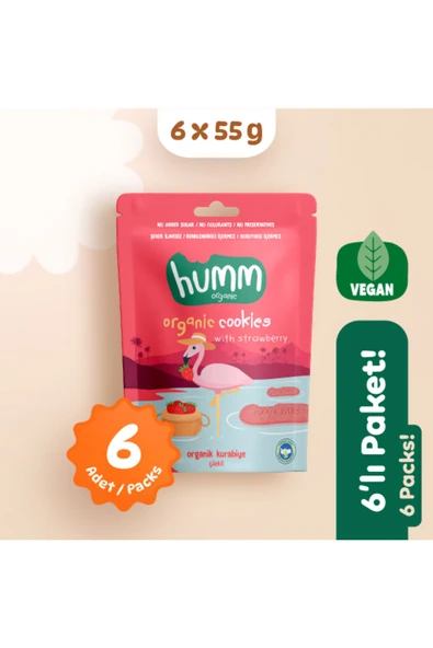 Humm Organic Organik Vegan Çilekli Kurabiye Atıştırmalık Paketi - 6 adet ürün görseli 1