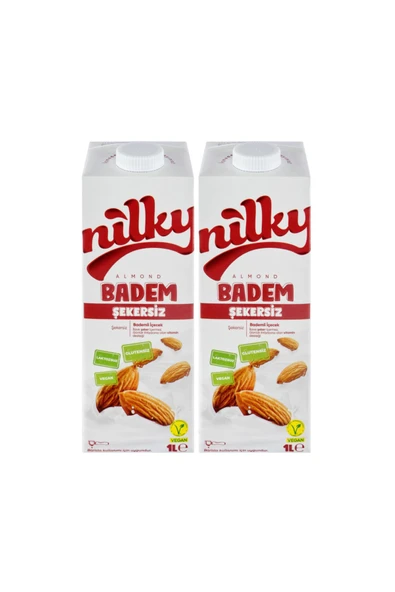 NİLKY Şekersiz Badem Sütü Glütensiz Bitkisel Bazlı Laktosuz Vegan 2x1 Lt ürün görseli 1