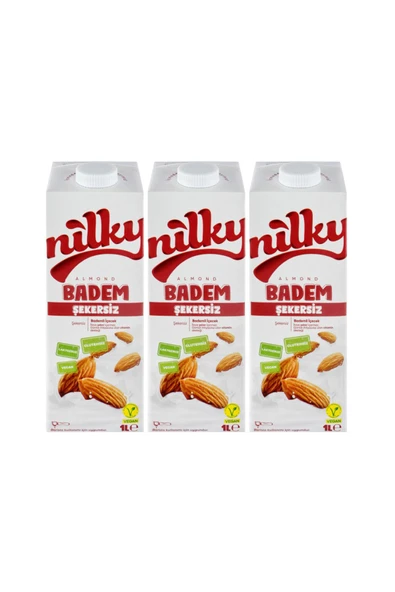 NİLKY Şekersiz Badem Sütü Glütensiz Bitkisel Bazlı Laktosuz Vegan 3x1 Lt ürün görseli 1