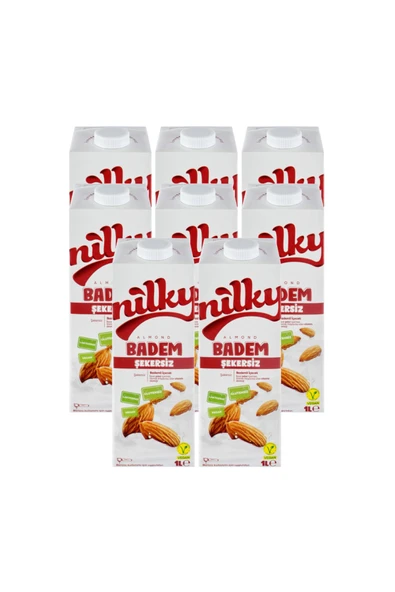 NİLKY Şekersiz Badem Sütü Glütensiz Bitkisel Bazlı Laktosuz Vegan 8x1 Lt ürün görseli 1