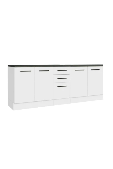 Tdesigno Sirtaki Mutfak 4 Kapaklı-3 Çekmeceli Alt Modül -200 cm - Çok Amaçlı Dolap -Beyaz-Tezgah Dahil ürün görseli 1