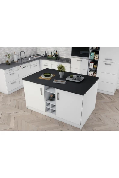 Tdesigno Athena Mutfak Adası -Alt Modül 150 cm Beyaz- Antrasit Tezgah Dahil ürün görseli 1