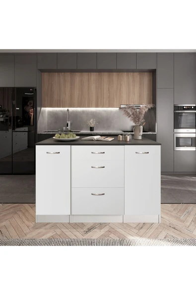 Tdesigno Bale Mutfak Adası -3 Çekmeceli 2 Kapaklı Alt Modül- Çok Amaçlı Dolap 140 cm Tezgah Dahil ürün görseli 1