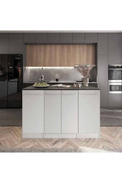Tdesigno 160cm-Mambo Mutfak Adası -4 Kapaklı Alt Modül- Çok Amaçlı Dolap 160 cm Tezgah Dahil ürün görseli 1