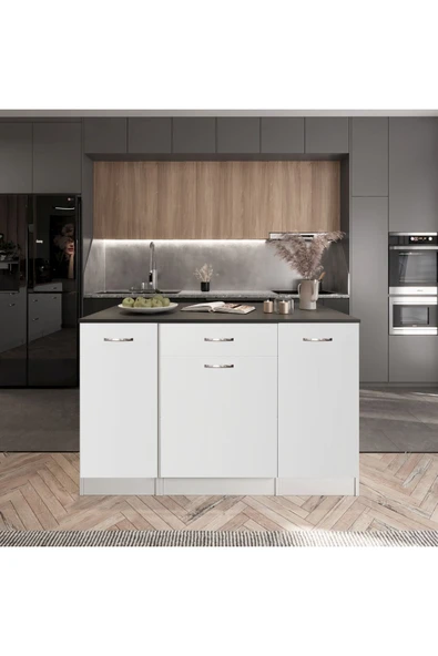 Tdesigno Polka Mutfak Adası -1 Çekmeceli 3 Kapaklı Alt Modül- Çok Amaçlı Dolap 140 cm Tezgah Dahil ürün görseli 1
