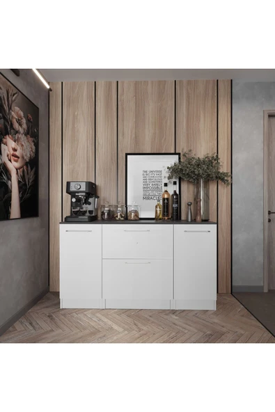 Tdesigno Juba Mutfak 2 Kapaklı-2 Çekmeceli Alt Modül -140 cm - Çok Amaçlı Dolap -Beyaz-Tezgah Dahil ürün görseli 1