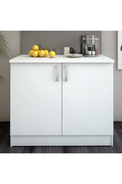 Tdesigno Zambak Mutfak 2 Kapaklı- Alt Modül -90 cm - Çok Amaçlı Dolap -Beyaz-Tezgah Dahil ürün görseli 1