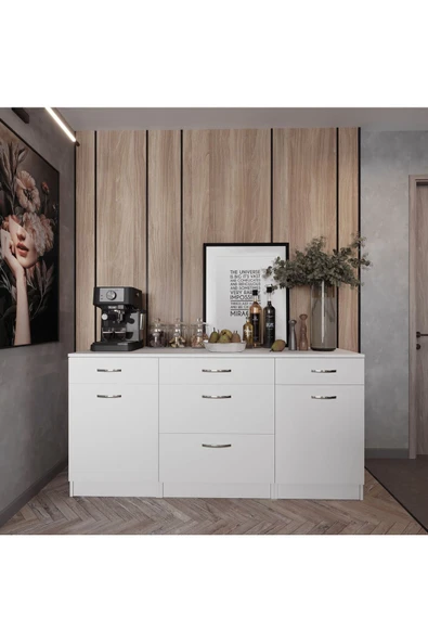 Tdesigno Tango Mutfak 5 Çekmeceli 2 Kapaklı Alt Modül 200 cm - Çok Amaçlı Dolap -Tezgah Dahil ürün görseli 1