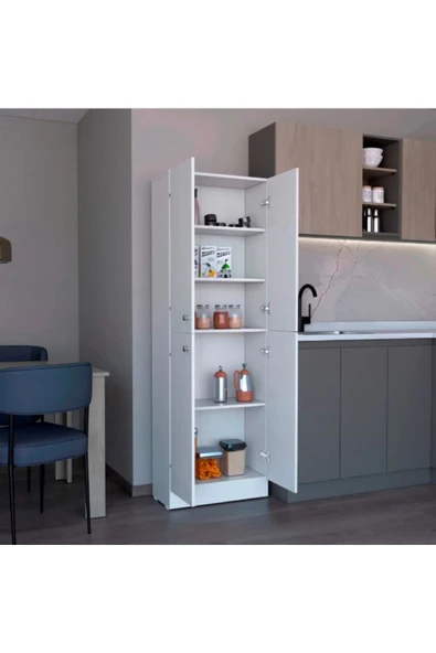 Tdesigno Feza Çok Amaçlı Dolap,5 Raflı, 4 Kapaklı Mutfak Dolabı Kiler Dolabı Banyo Dolabı-60cm ürün görseli 1
