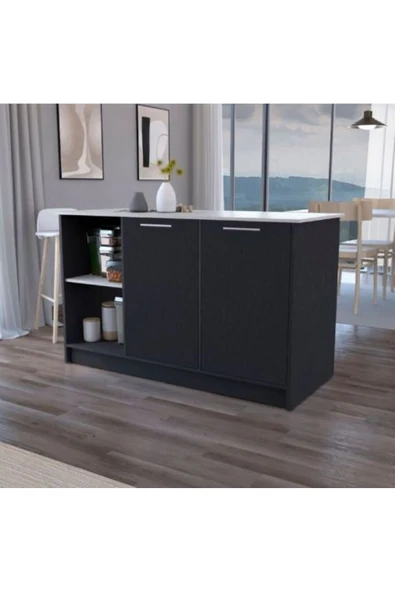 Tdesigno Kumsal Mutfak Adası - Antrasit-150 Cm-Beyaz Tezgahlı ürün görseli 1