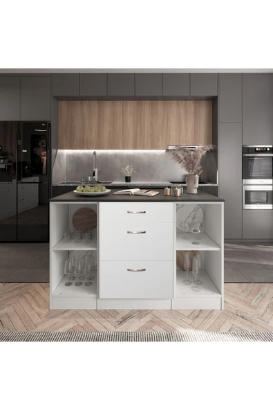 Tdesigno Swing Mutfak Adası -3 Çekmeceli Alt Modül- Çok Amaçlı Dolap 140 cm Tezgah Dahil ürün görseli 1