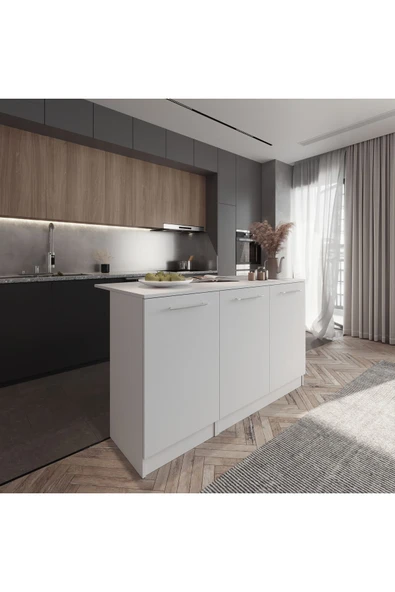 Tdesigno Beyaz Tezgahlı Katrina Mutfak Adası Alt Modül 180 cm- Beyaz Tezgah Dahil-Çok Amaçlı Dolap-Alt Modül- ürün görseli 1