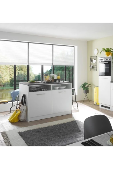 Tdesigno Kalypso Mutfak Adası Alt Modül 120 cm Beyaz -Antrasit Tezgah Dahil ürün görseli 1