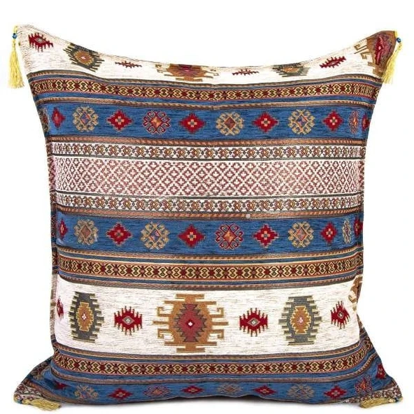 Kilim Desen (70cmx70cm) Şönil Kumaş Püsküllü Kare Ev Bahçe Minder Kılıfı NO4 ürün görseli 1