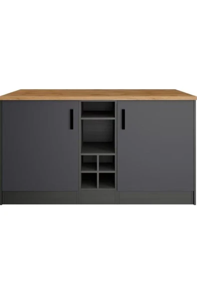 Tdesigno Helios Mutfak Alt Modül 2 Kapaklı -150 Cm Antrasit-tezgah Dahil ürün görseli 1