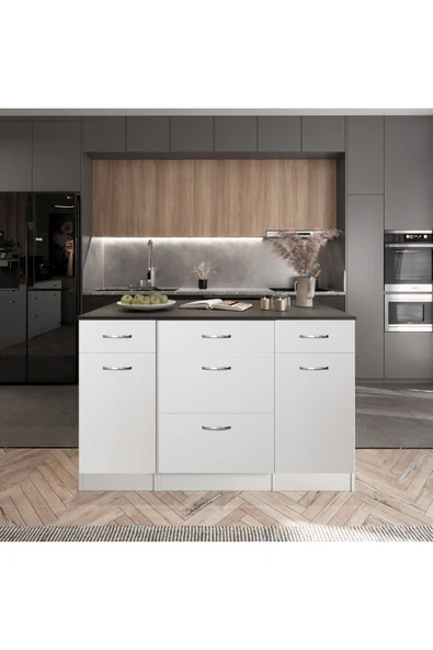 Tdesigno Rumba Mutfak Adası -5 Çekmeceli 2 Kapaklı Alt Modül- Çok Amaçlı Dolap 140 cm Tezgah Dahil ürün görseli 1
