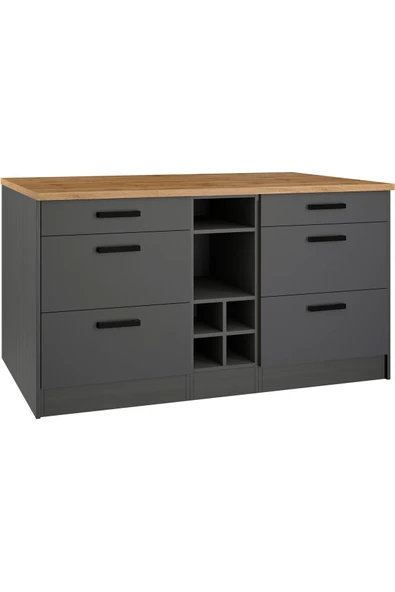 Tdesigno Okeanos Mutfak Alt Modül 6 Çekmeceli -150 Cm Antrasit-tezgah Dahil ürün görseli 1