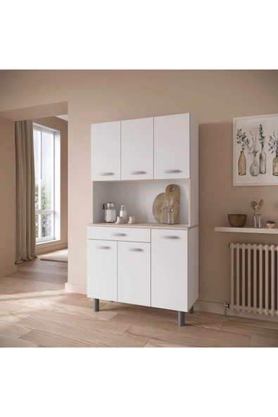 Tdesigno Menekşe Çok Amaçlı Dolap-Mikrodalga-Erzak-Airfryer-Mutfak-Kiler Dolabı-Kahve Köşesi-Beyaz-120CM ürün görseli 1
