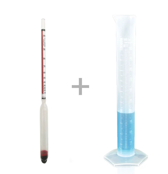 Eurodensimeter 0-100 Alkolmetre ve 250ml Plastik Mezür Seti ürün görseli 1