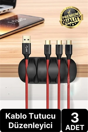 3 Adet 5 Kanallı Kablo Tutucu Sabitleyici Düzenleyici Yapışkanlı Toplayıcı Gizleyici Bant Klips Fiş ürün görseli 1