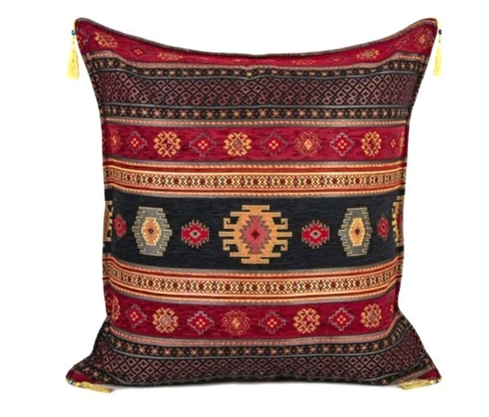 Kilim Desen (70cmx70cm) Şönil Kumaş Püsküllü Kare Ev Bahçe Minder Kılıfı NO8 ürün görseli 1