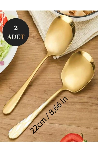 Online Kapında 2 Adet Gold Şık Servis Sunum ve Tatlı Servis Kaşığı Paslanmaz Çelik Parlak 21 cm ürün görseli 1