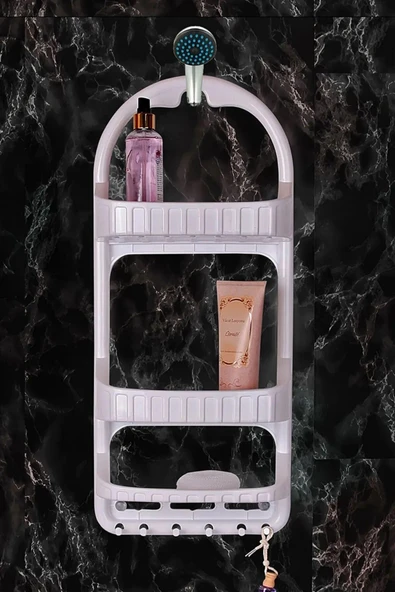 Online Kapında Lüks 3 Raflı Yapışkanlı Şampuanlık Banyo Şampuan Rafı Beyaz Banyo Düzenleyici ürün görseli 1