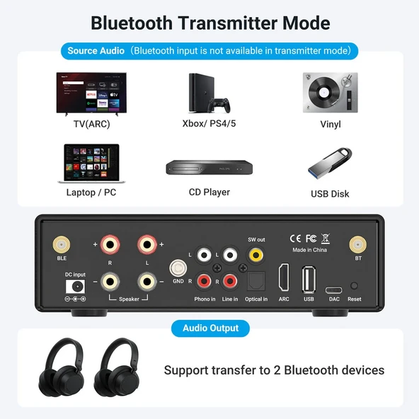 Arylic B50 Bluetooth Stereo Amfi Ses Vericili - Resim 2
