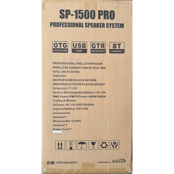 SP-1500 Pro Bluetooth Professıonalspeaker System  Sunplus - Resim 3
