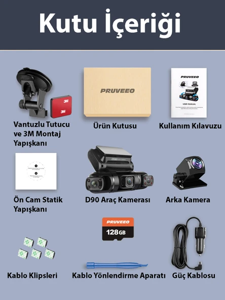 PRUVEEO D90-4CH FHD WI-FI GPS + 128GB SD KART KAME ürün görseli 1