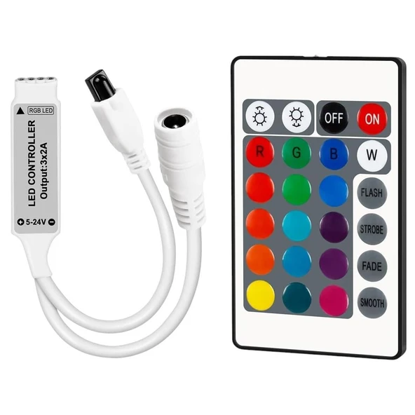 Powermaster PM-4615 5-12-24 Volt 3X2 Amper Mini 24 Tuşlu Led RGB Kontrol Cihazı ürün görseli 1