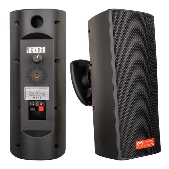 Magicvoice MV-26  2X7,5 Cm 50W 3 Yollu Siyah Sütun Hat Trafolu Hoparlör 2'Li Takım ürün görseli 1