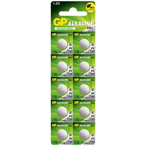 GP A76 LR44 Alkalin AG-13 PİL (A76F-2C10) 10'Lu Paket ürün görseli 1