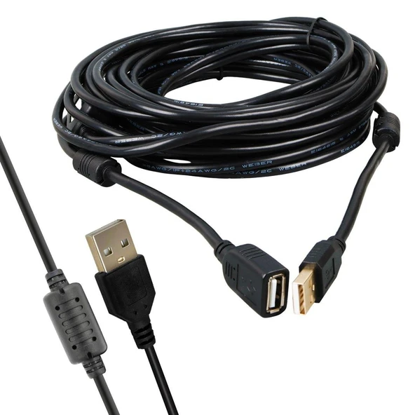 Powermaster PM-11955 10 Metre USB-A 2.0 Dişi Erkek Uzatma Kablosu Siyah ürün görseli 1